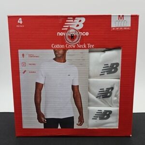 New Balance Men's Sz Med 4 Pack White Crew Neck Performance Cotton Crew Neck Tee